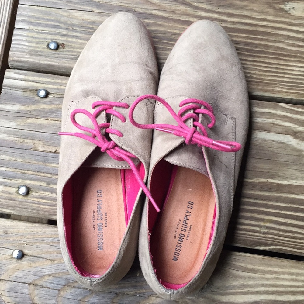 Tan and pink mossimo loafers.